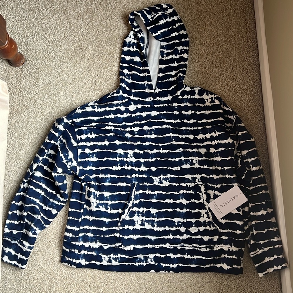NWT - Women’s Athleta balance printed hoodie - navy and white (tie-dye) size 1X